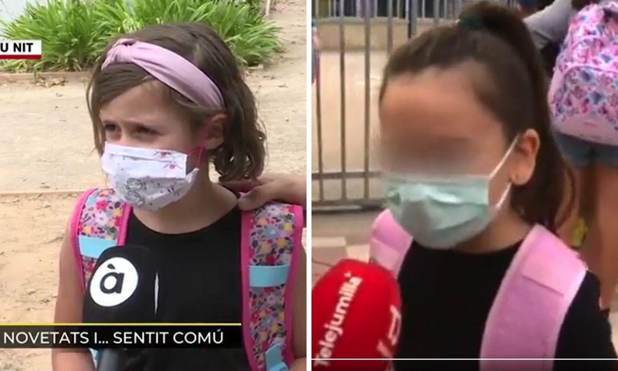 Las dos niñas que han valorado la vuelta al cole con las mascarillas.