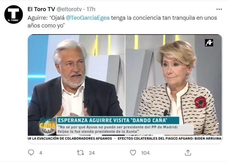 Esperanza Aguirre en 'El toro TV'  Twitter 2