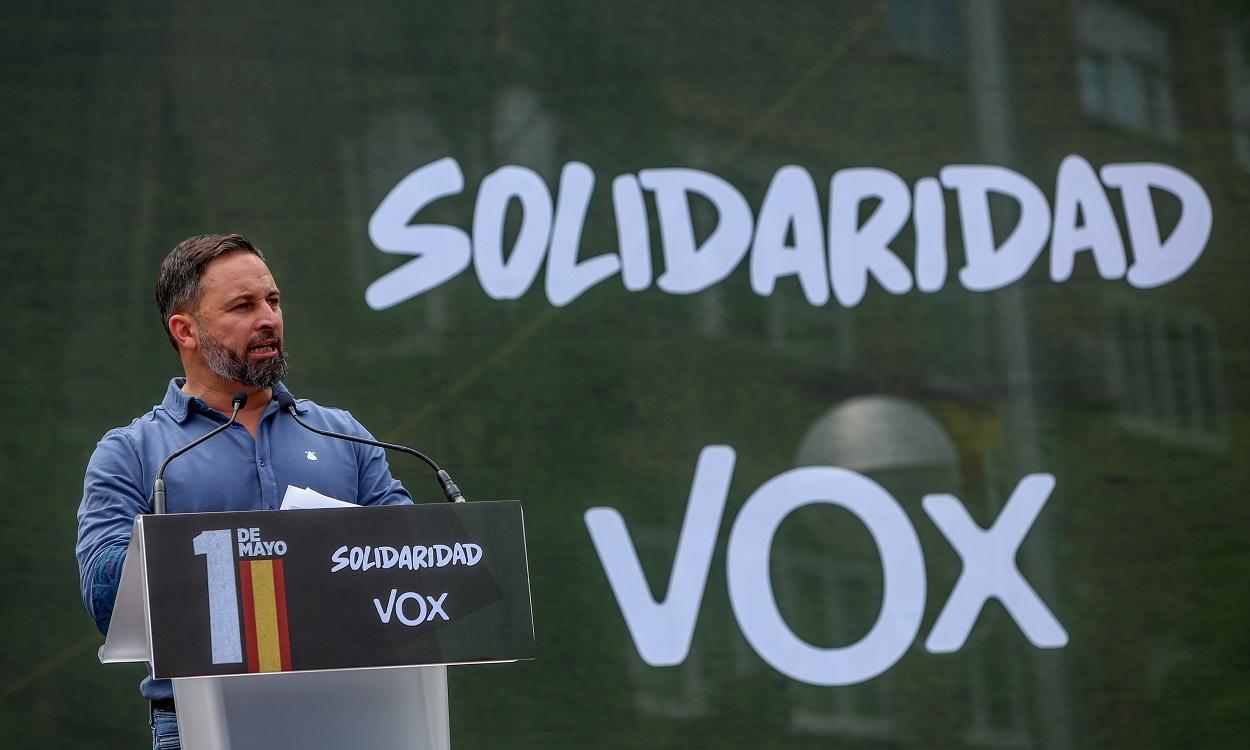 El presidente de Vox, Santiago Abascal, en una concentración del sindicato Solidaridad. EP