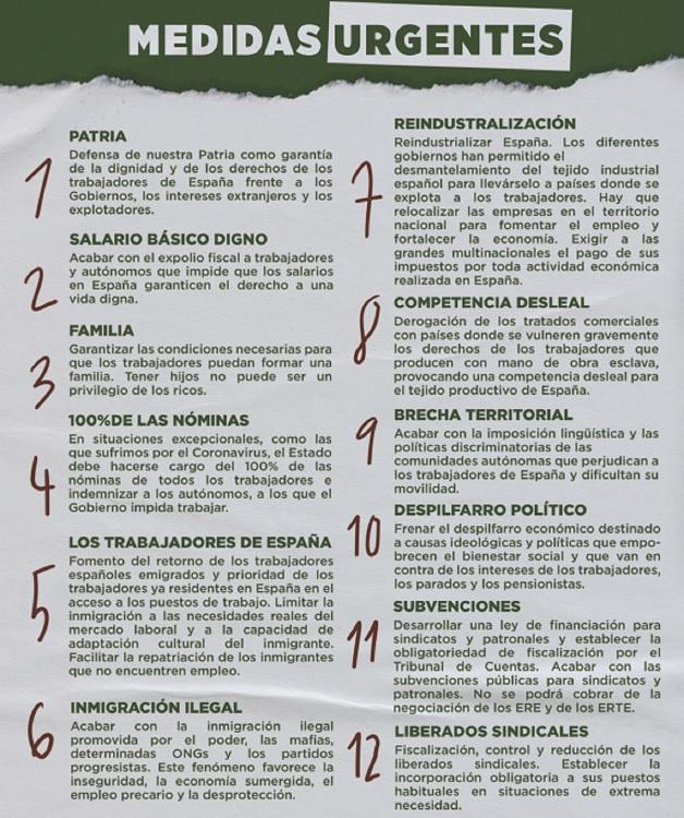Las 12 medidas urgentes del sindicato Solidaridad. Web Solidaridad