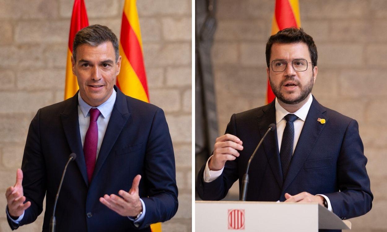 Pedro Sánchez y Pere Aragonés tras su reunión en el Palau de la Generalitat