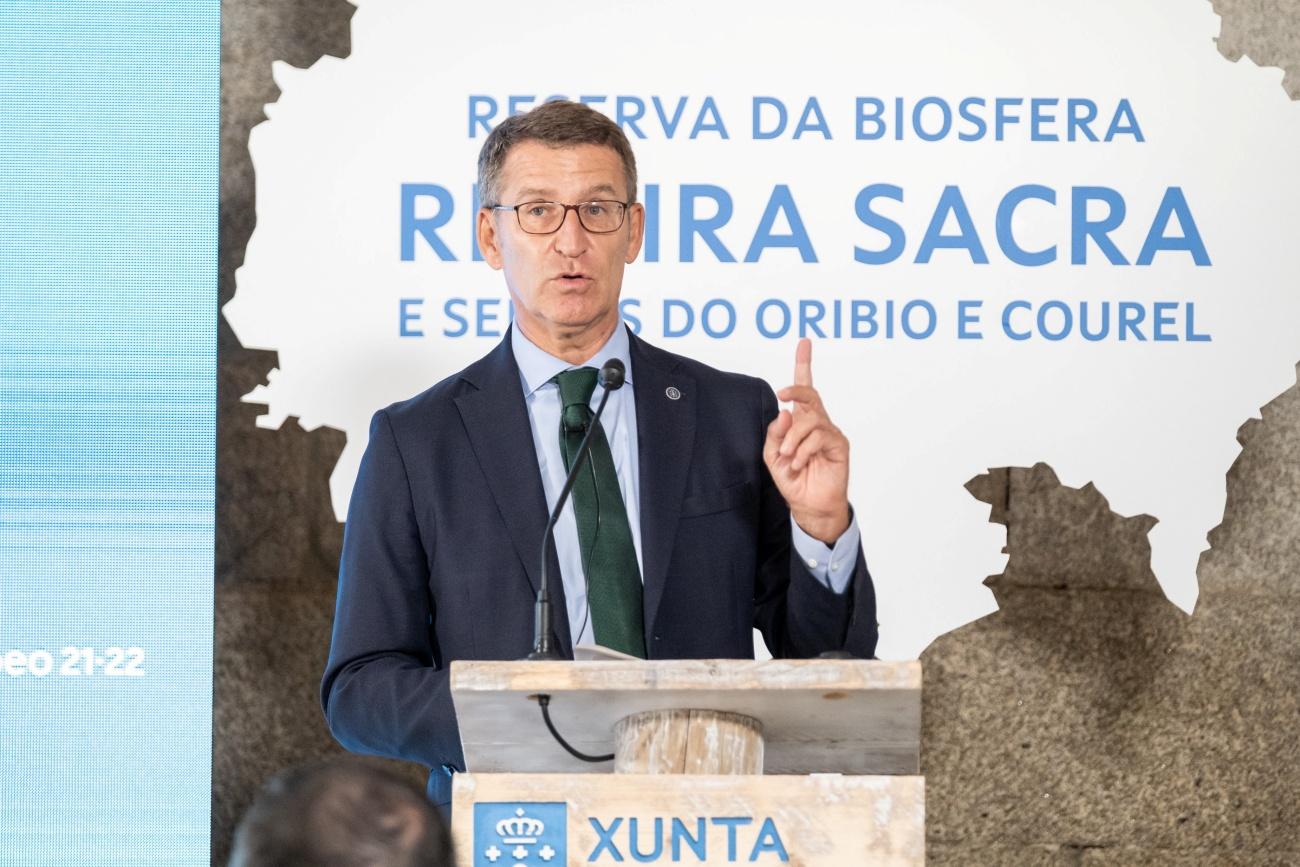 El presidente gallego, Alberto Núñez Feijóo, en la imagen, ha anunciado que lo siguiente será lograr que la Ribeira Sacra sea Patrimonio de la Humanidad (Foto: Xunta).