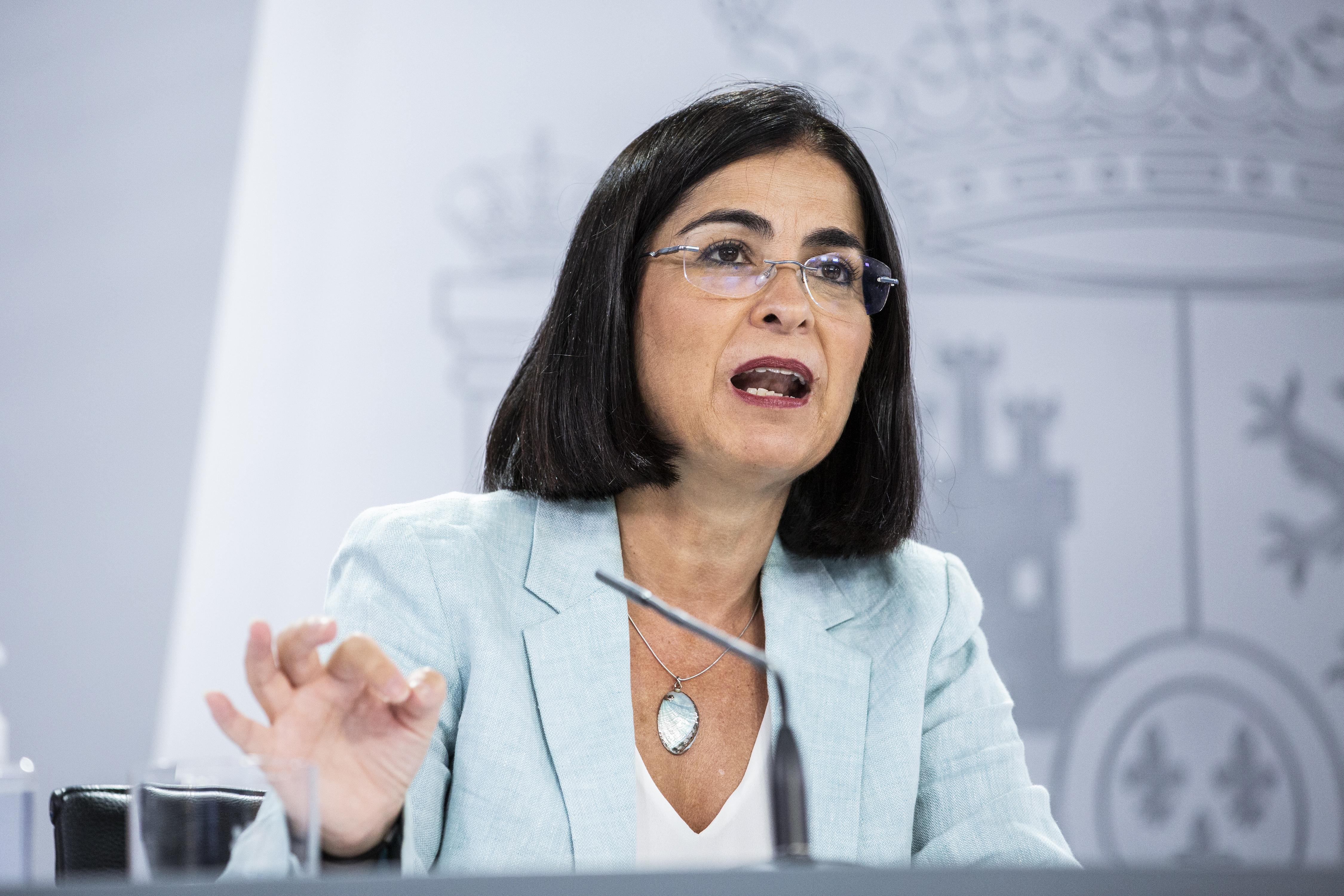 La ministra de Sanidad, Carolina Darias, durante una de sus comparecencias en Moncloa. EP