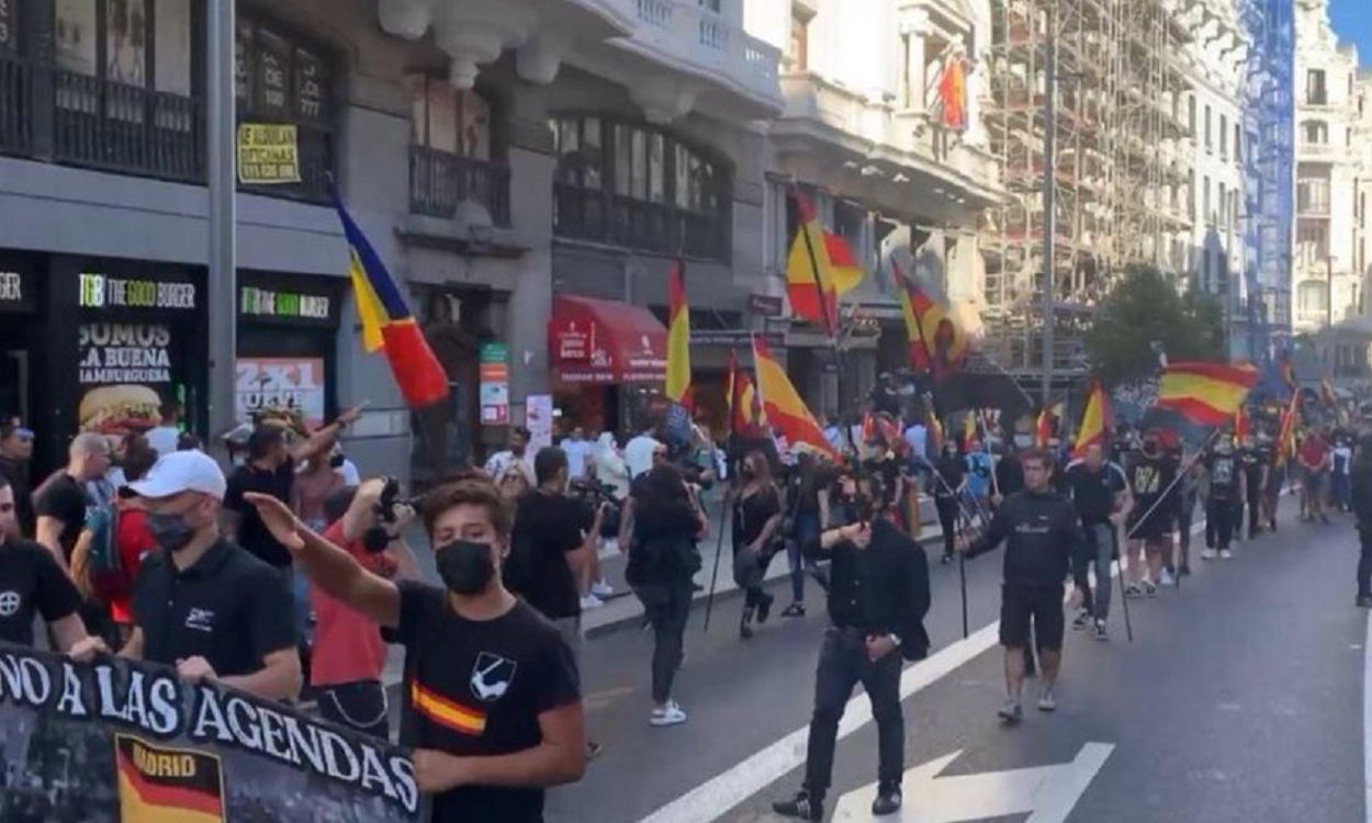 Imagen de la manifestación neonazi en Chueca contra el colectivo LGTBIQ+. Twitter
