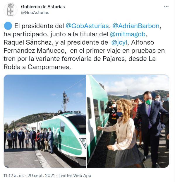 Presentación de La Variante de Pajares. Tuit Gobierno de Asturias