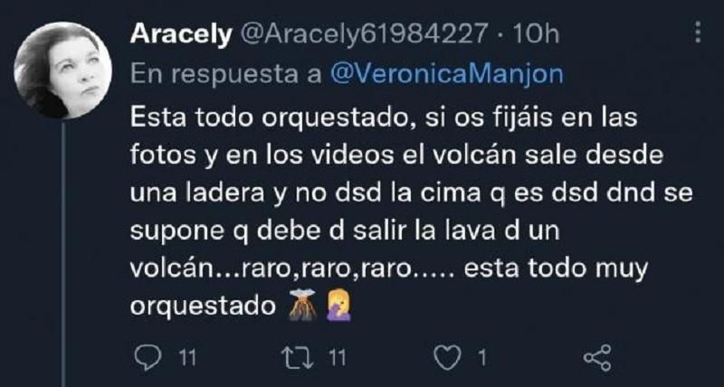 Tuit de negacionista de volcanes Tuit de negacionista de volcanes