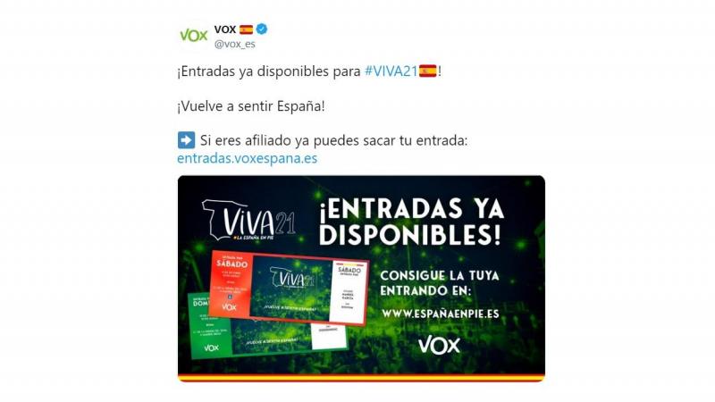 Vox anuncia que ya están disponibles las entradas para el evento Viva 21. Twitter