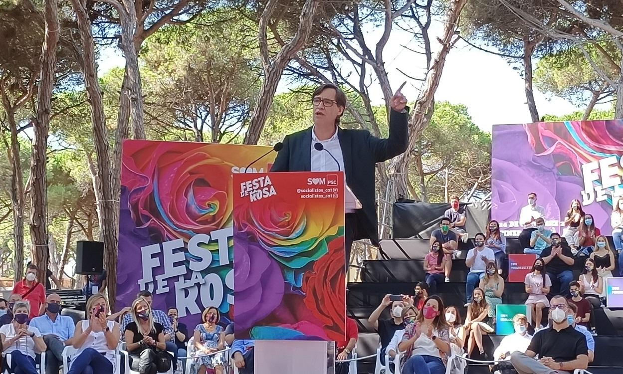 Salvador Illa, durante su intervención en la Fiesta de la Rosa. Twitter