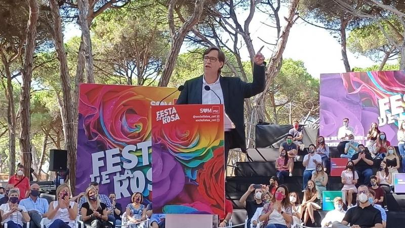 Salvador Illa, durante su intervención en la Fiesta de la Rosa. Twitter