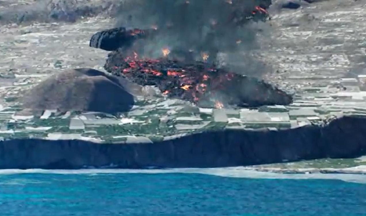 Recreación en realidad virtual de la llegada de la lava del volcán al mar. Fuente Televisión de Canarias