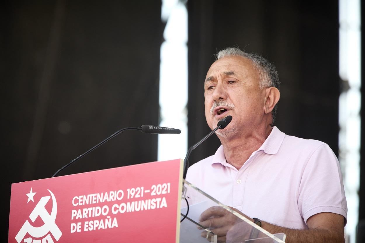 El secretario general de UGT, Pepe Álvarez, en la fiesta del centenario del PCE, a 25 de septiembre de 2021, en Rivas Vaciamadrid, Madrid (España).