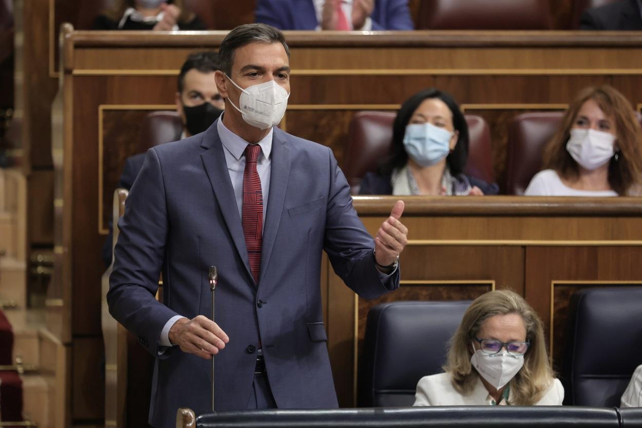 El presidente del Gobierno, Pedro Sánchez, interviene en una sesión de control al Gobierno en el Congreso de los Diputados