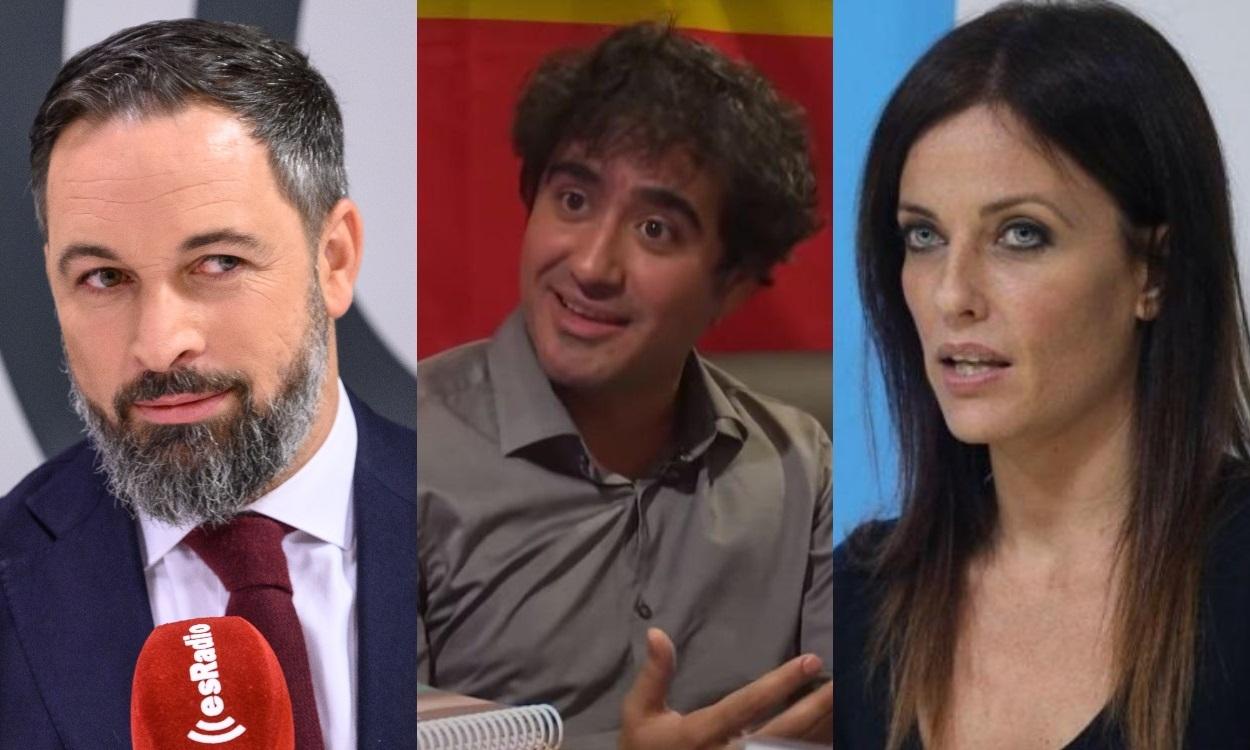 En la imagen, Santiago Abascal, líder de Vox, y los tuiteros Alvise Pérez y Cristina Seguí. Elaboración propia