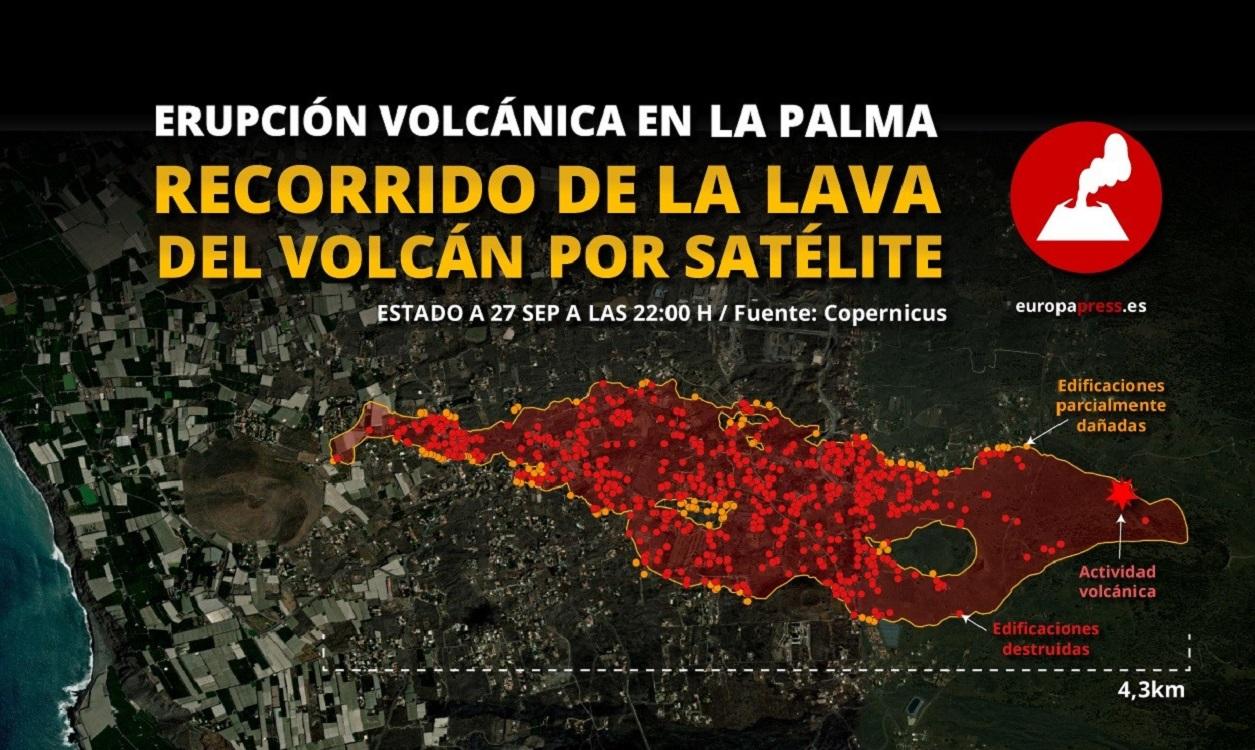 Mapa con el recorrido del volcán de La Palma. EP