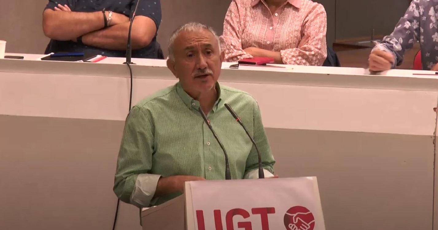 El líder de UGT, Pepe Álvarez, durante su intervención