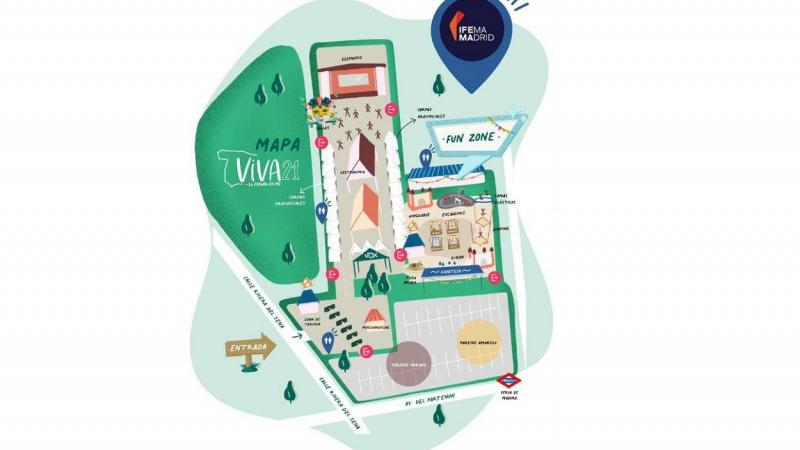 Mapa de la organización de Viva21 en Ifema. Vox