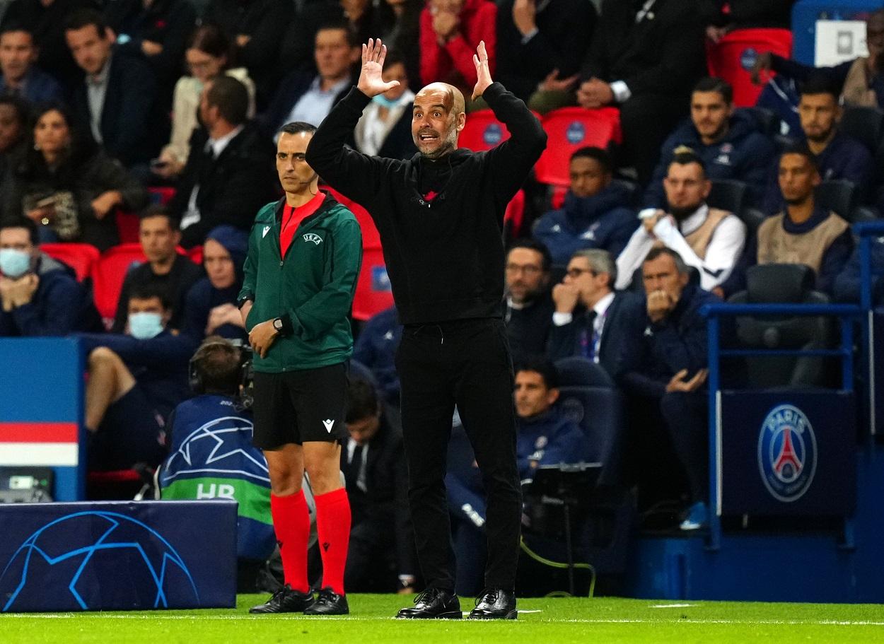 Pep Guardiola durante un partido frente al PSG. Fuente: Europa Press.