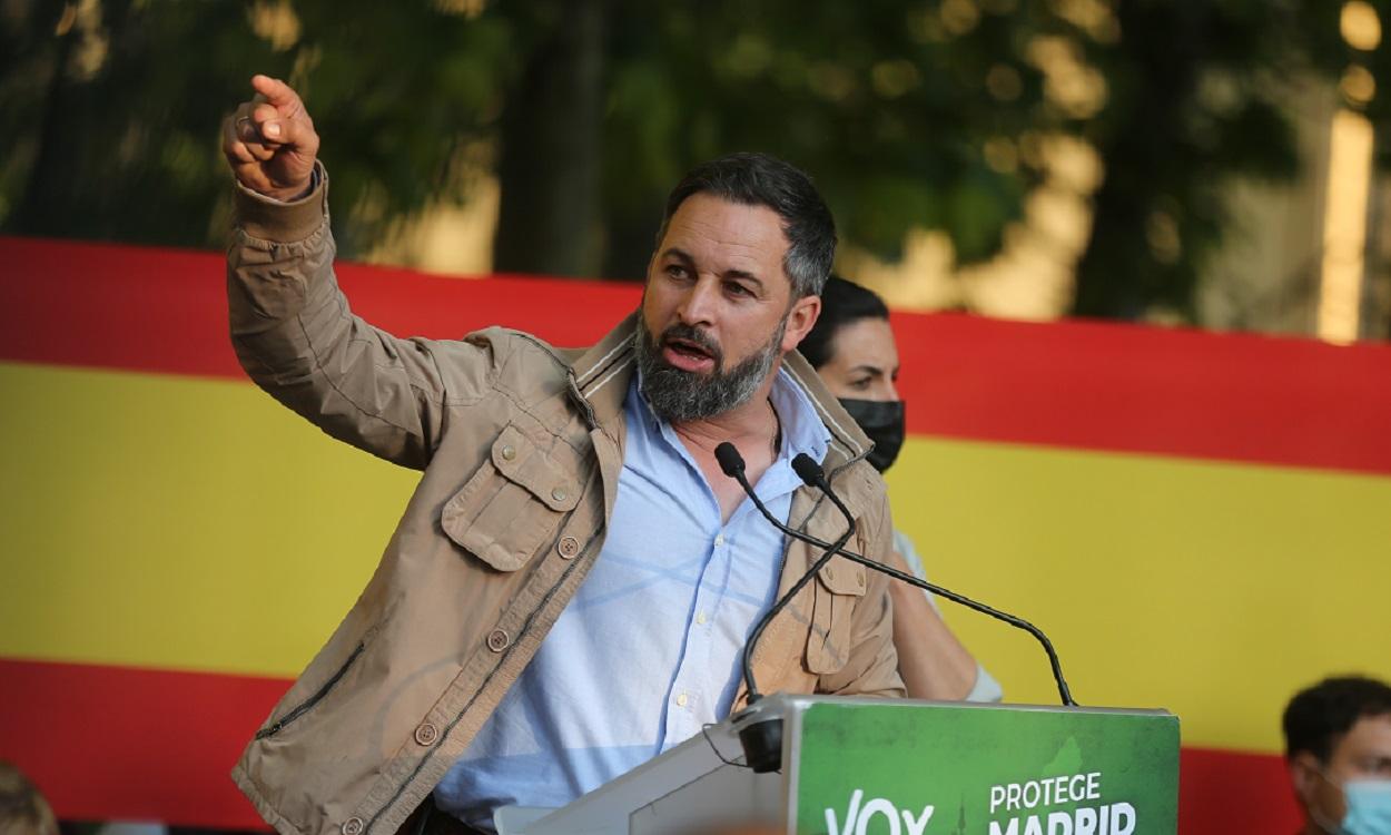 Santiago Abascal, líder de Vox, durante un electoral en Aranjuez, Madrid. EP