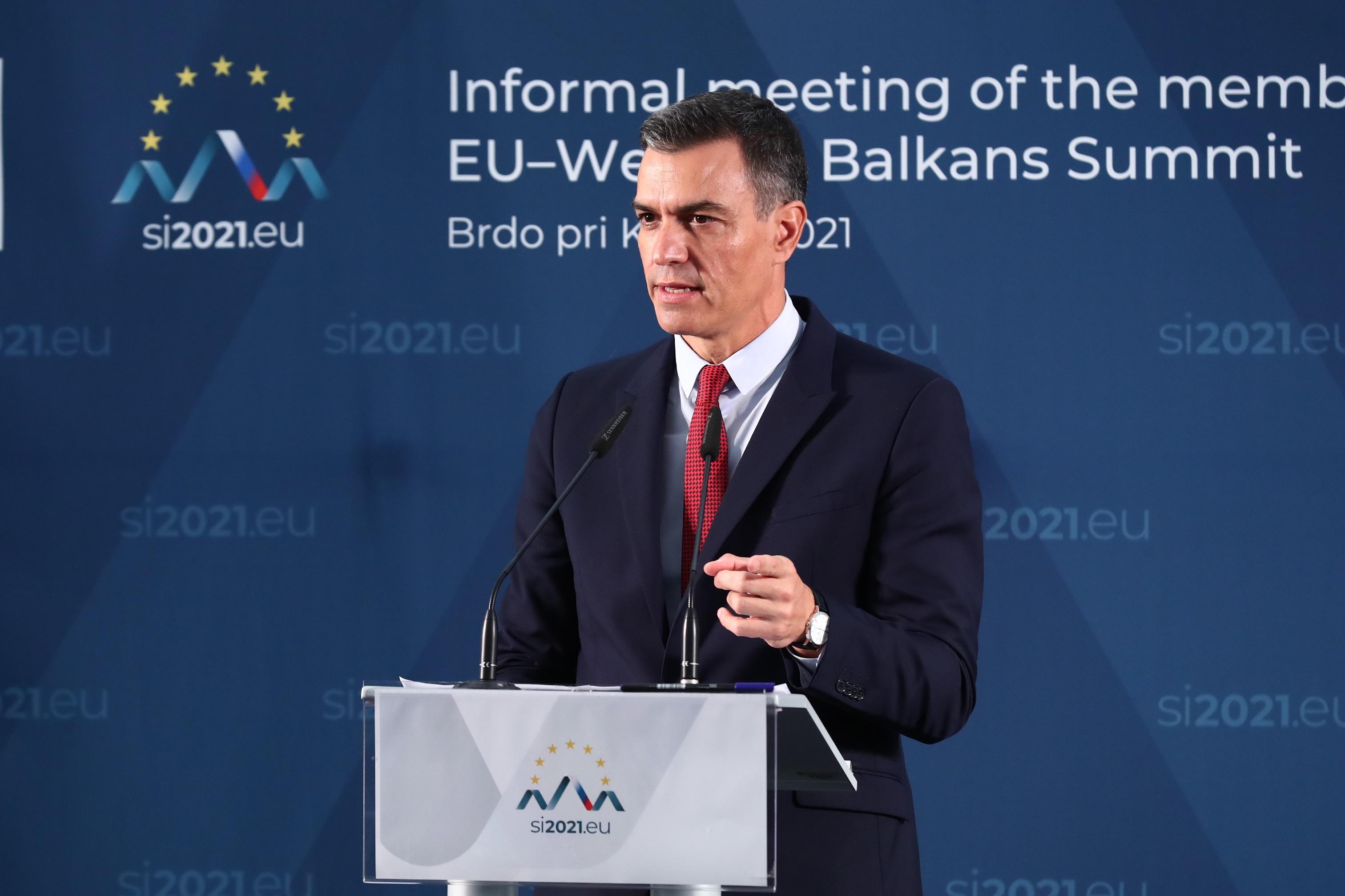 El presidente del Gobierno, Pedro Sánchez, durante la cumbre UE-Balcanes en Eslovenia. EP