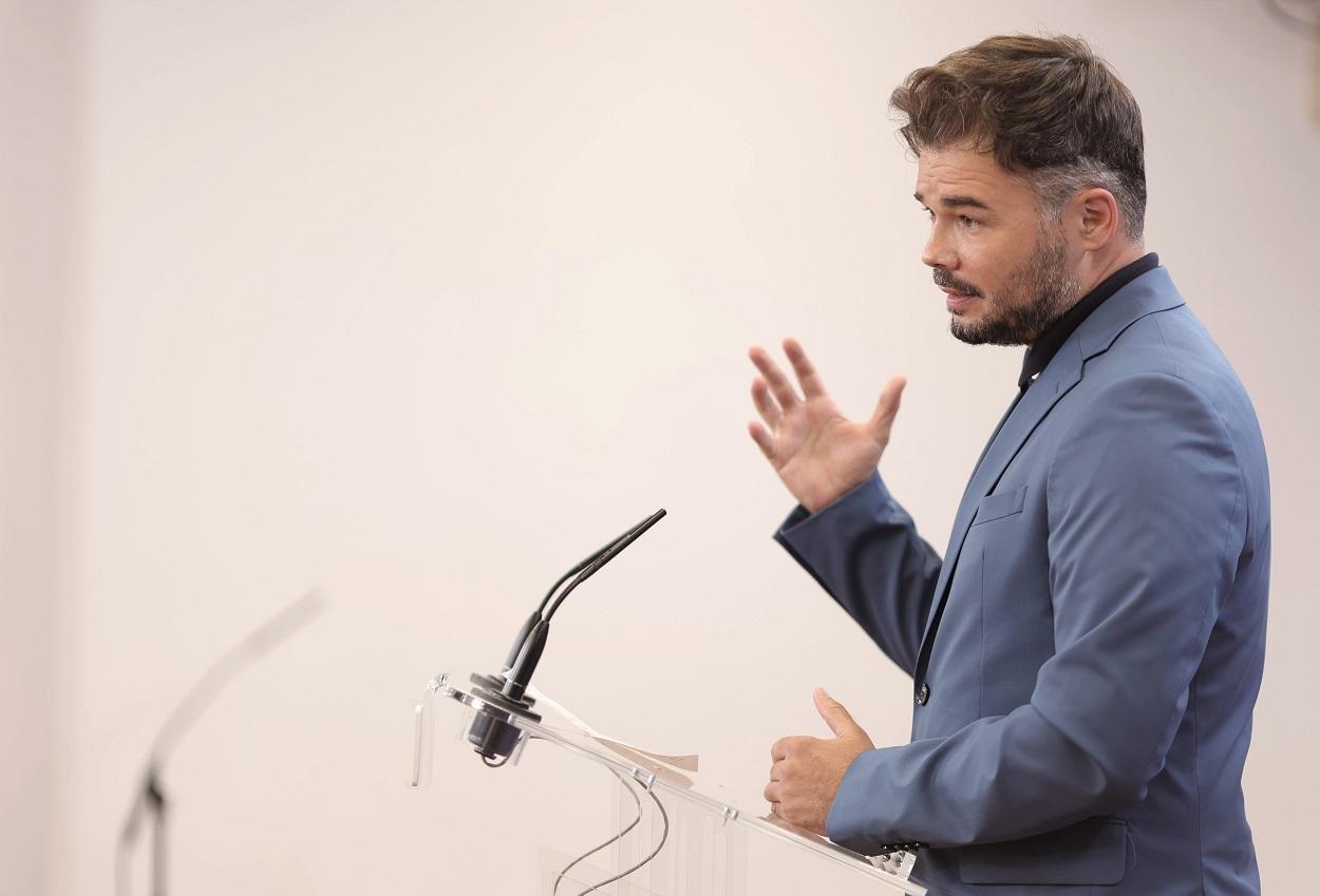 El portavoz parlamentario de ERC, Gabriel Rufián, durante una Junta de Portavoces. Fuente: Europa Press.