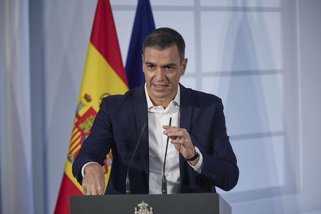 El presidente del Gobierno, Pedro Sánchez, en el acto institucional ‘Salud Mental y COVID-19’, en el Palacio de la Moncloa. Fuente: Europa Press.