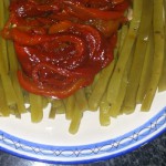 Judías verdes con pimientos asados y pulpo a la gallega con arroz