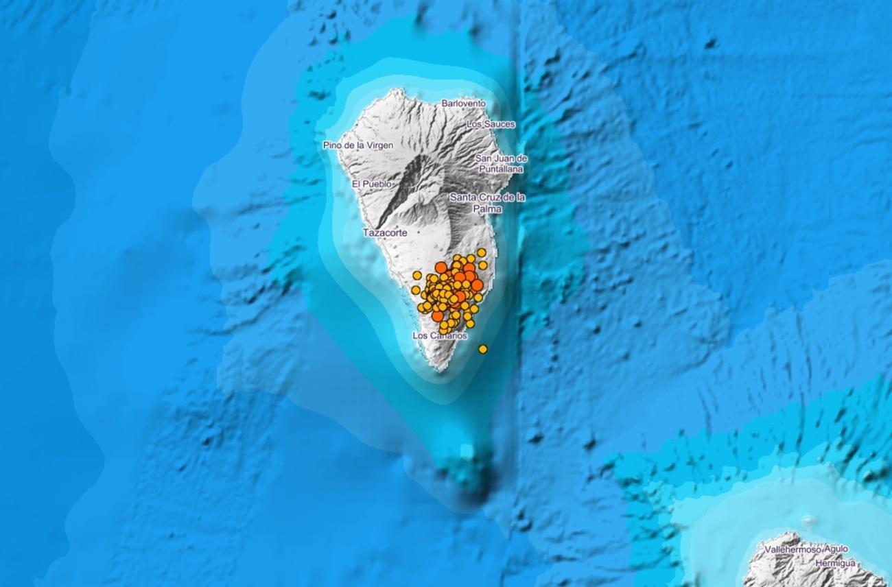 Localización de los últimos terremotos en la isla de La Palma