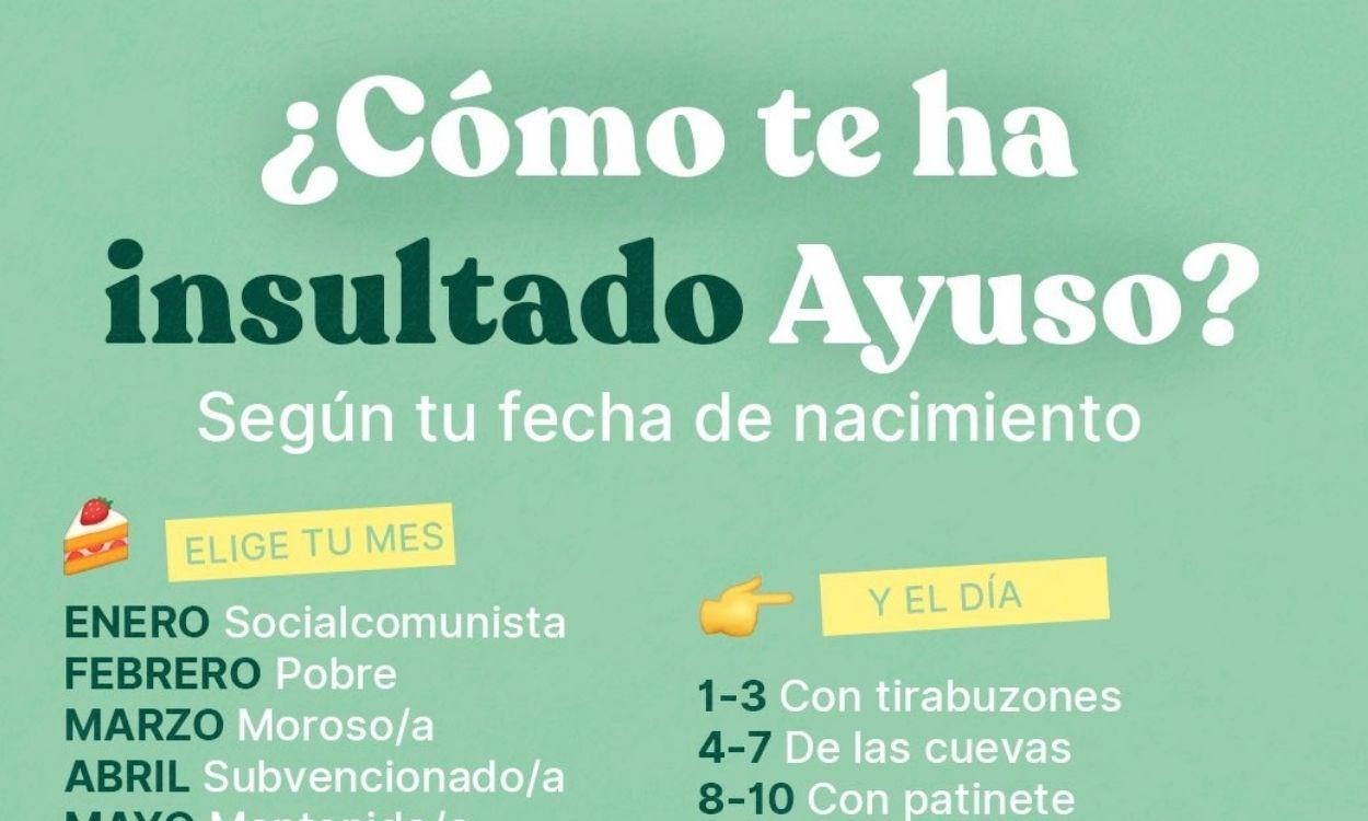 El juego viral de Más Madrid: "¿Cómo te ha insultado Ayuso?". Instagram.