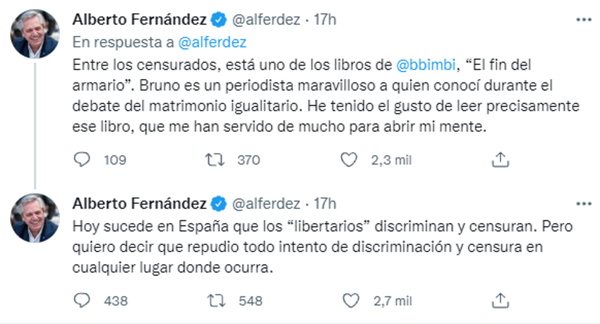 Tuits de Alberto Fernández