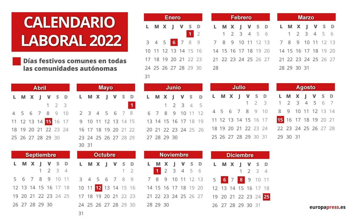 Calendario laboral 2022. Europa Press