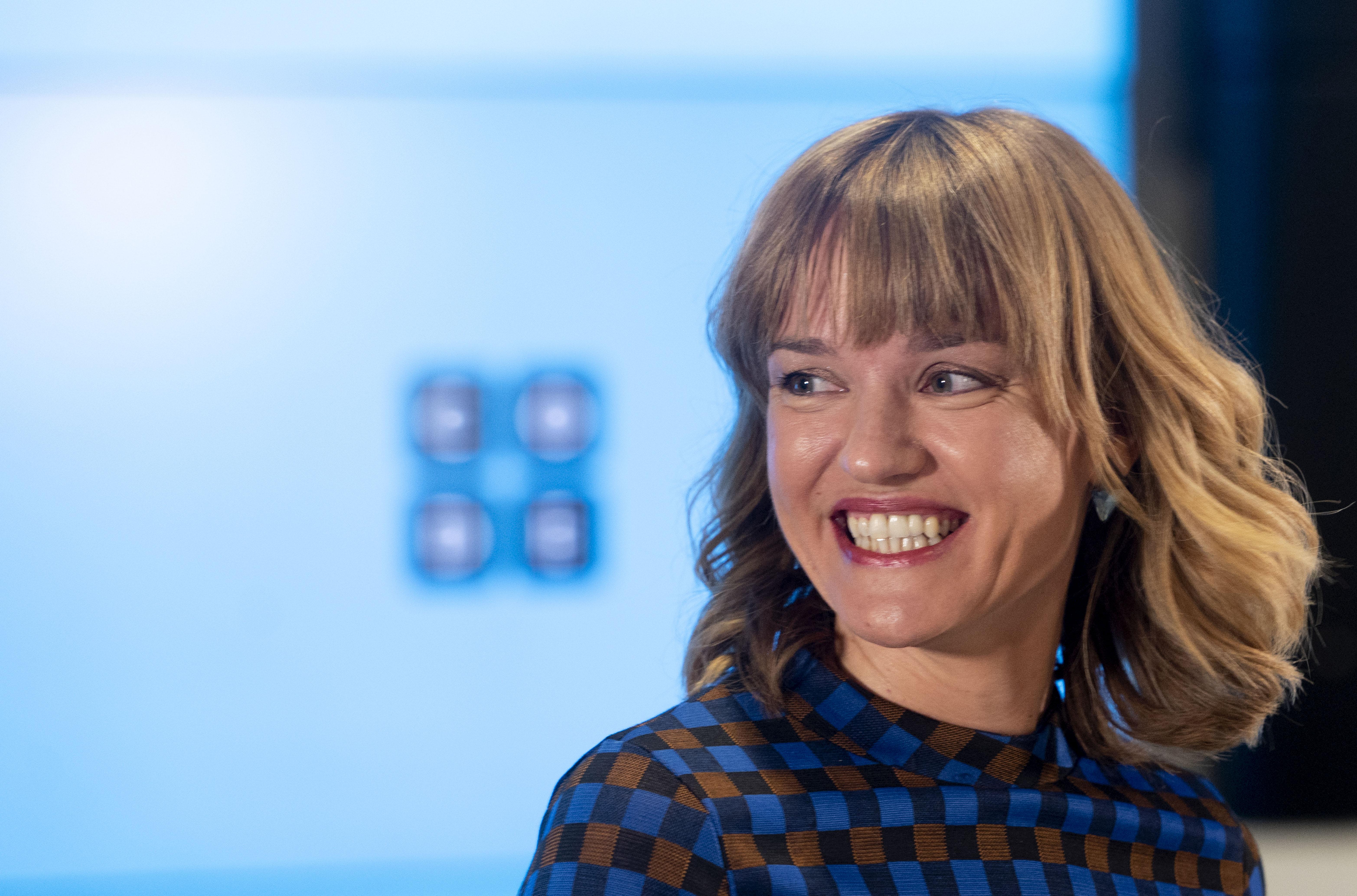 La ministra de Educación y Formación Profesional, Pilar Alegría, a su llegada a la presentación de la campaña "Aprende a programar, cambia el mundo" en la sede de la Fundación Telefónica.