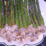 Espárragos con almejas y magret de pato con verduras
