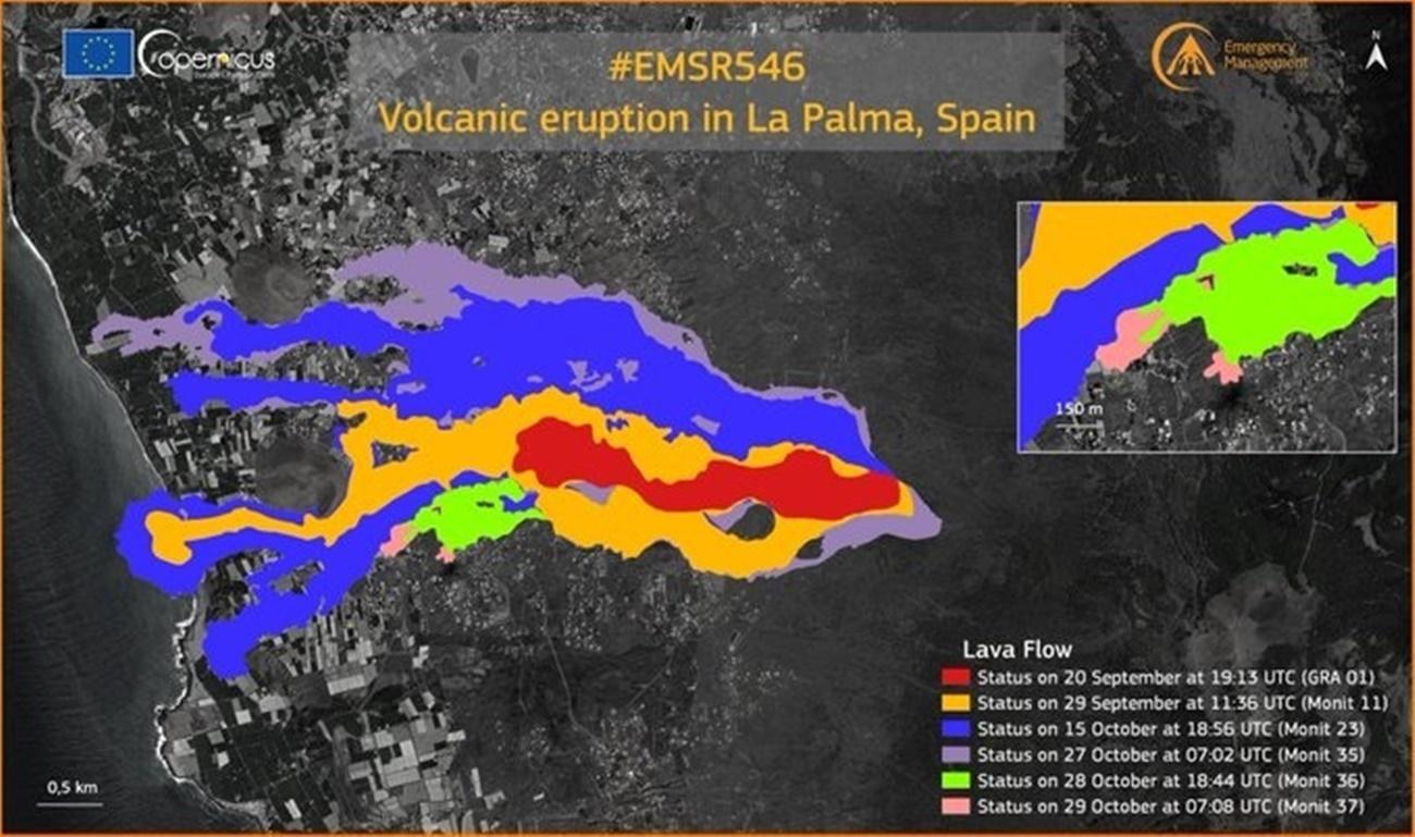 Último monitoreo realizado por el satélite Copernicus en la isla de La Palma