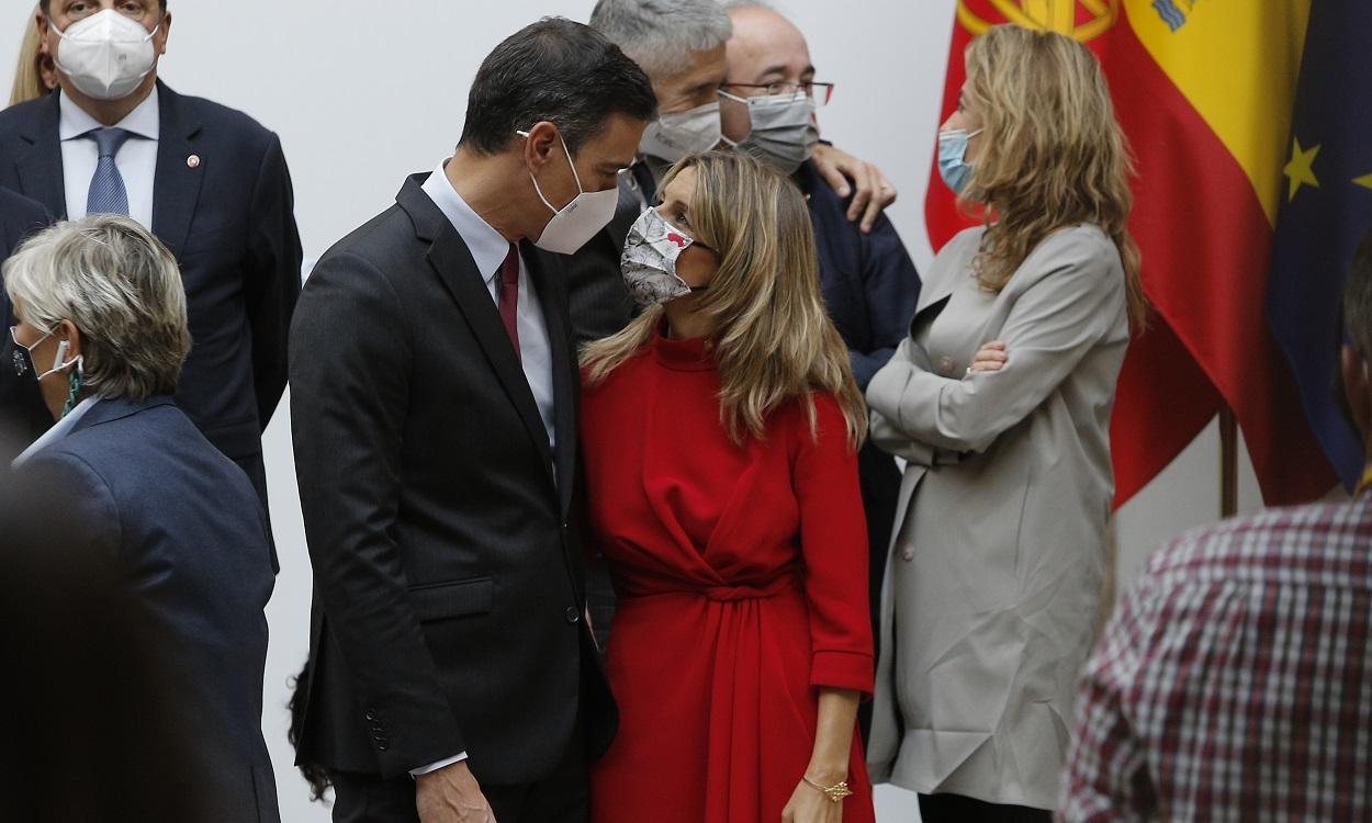 Pedro Sánchez y Yolanda Díaz en Trujillo, Cáceres. EP