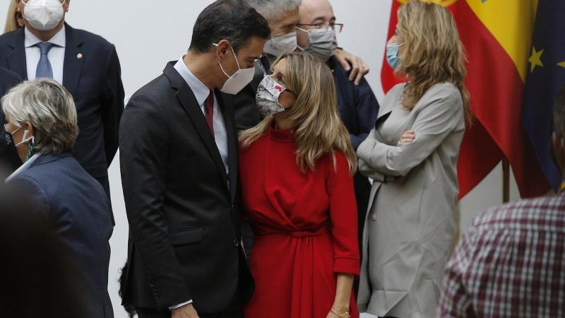 Pedro Sánchez y Yolanda Díaz en Trujillo, Cáceres. EP