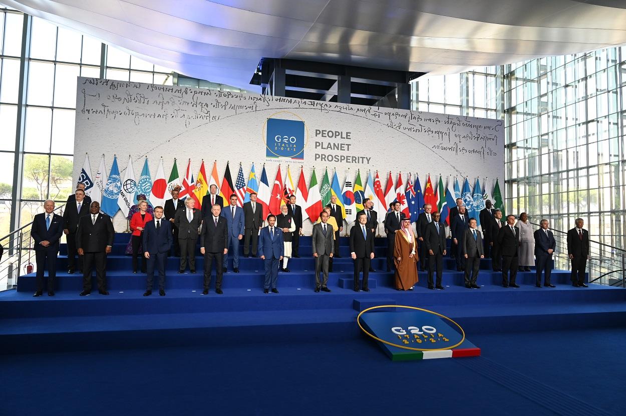 Foto de familia de los líderes del G20, en el centro de congresos de la Nuvola. Fuente: Europa Press.