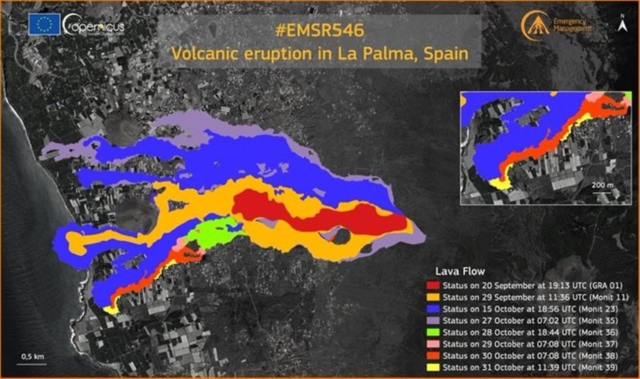 Evolución del volcán de La Palma a 1 de noviembre