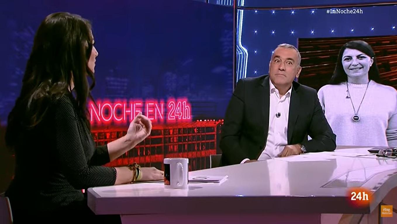 Xabier Fortes y Macarena Olona discuten en directo. RTVE.