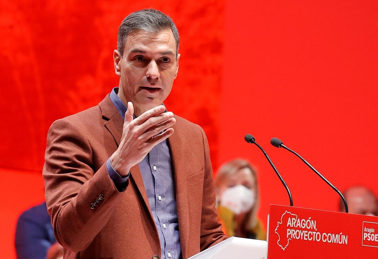 Pedro Sánchez durante su comparecencia en el Congreso del PSOE de Aragón