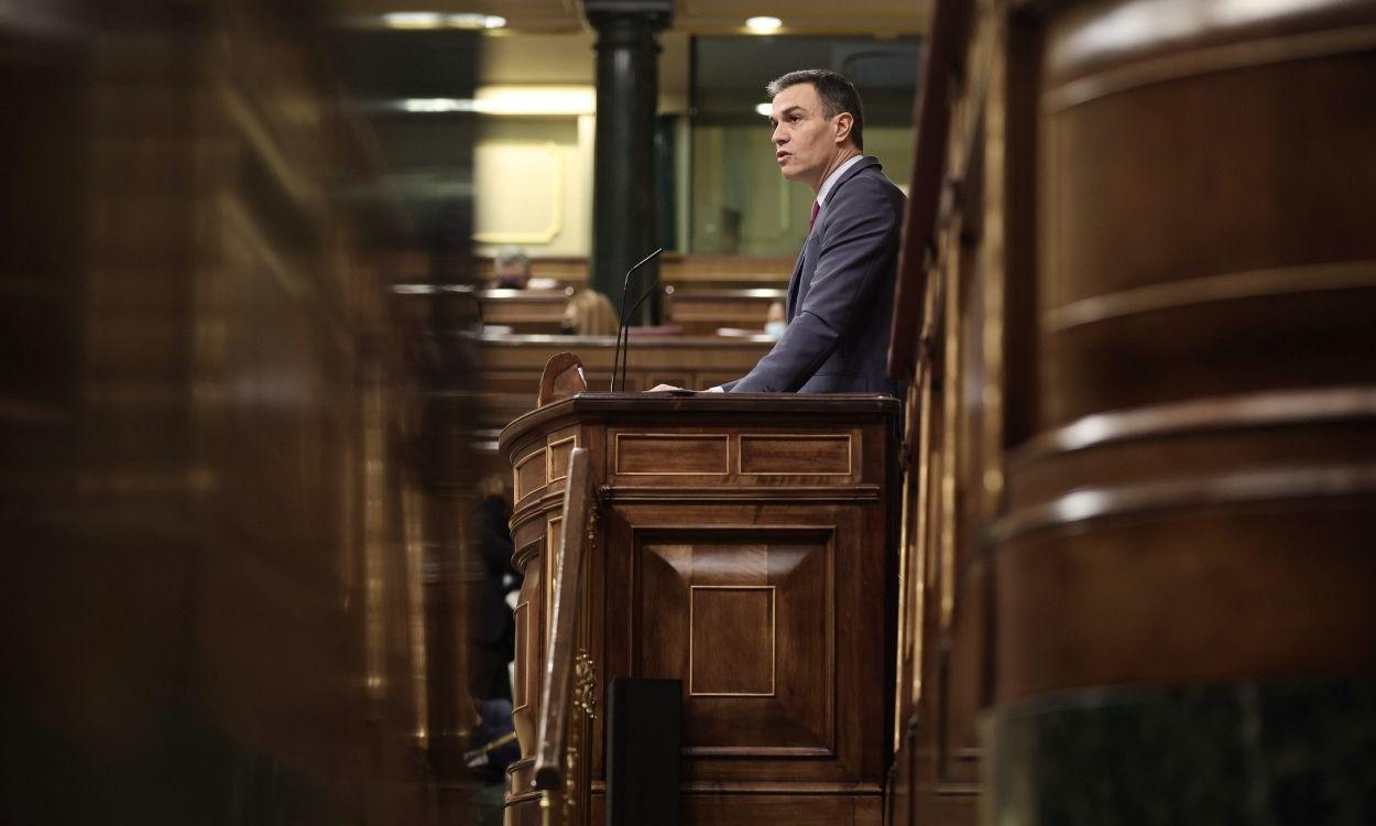 El presidente del Gobierno, Pedro Sánchez, en la tribuna del Congreso. Europa Press. 