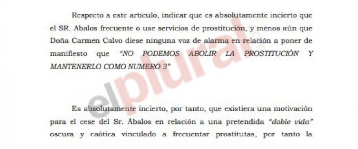 Captura del requerimiento jurídico elaborado por los servicios jurídicos de José Luis Ábalos.