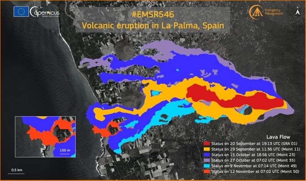 Actualización de Copernicus del volcán de la La Palma a 13 de noviembre de 2021