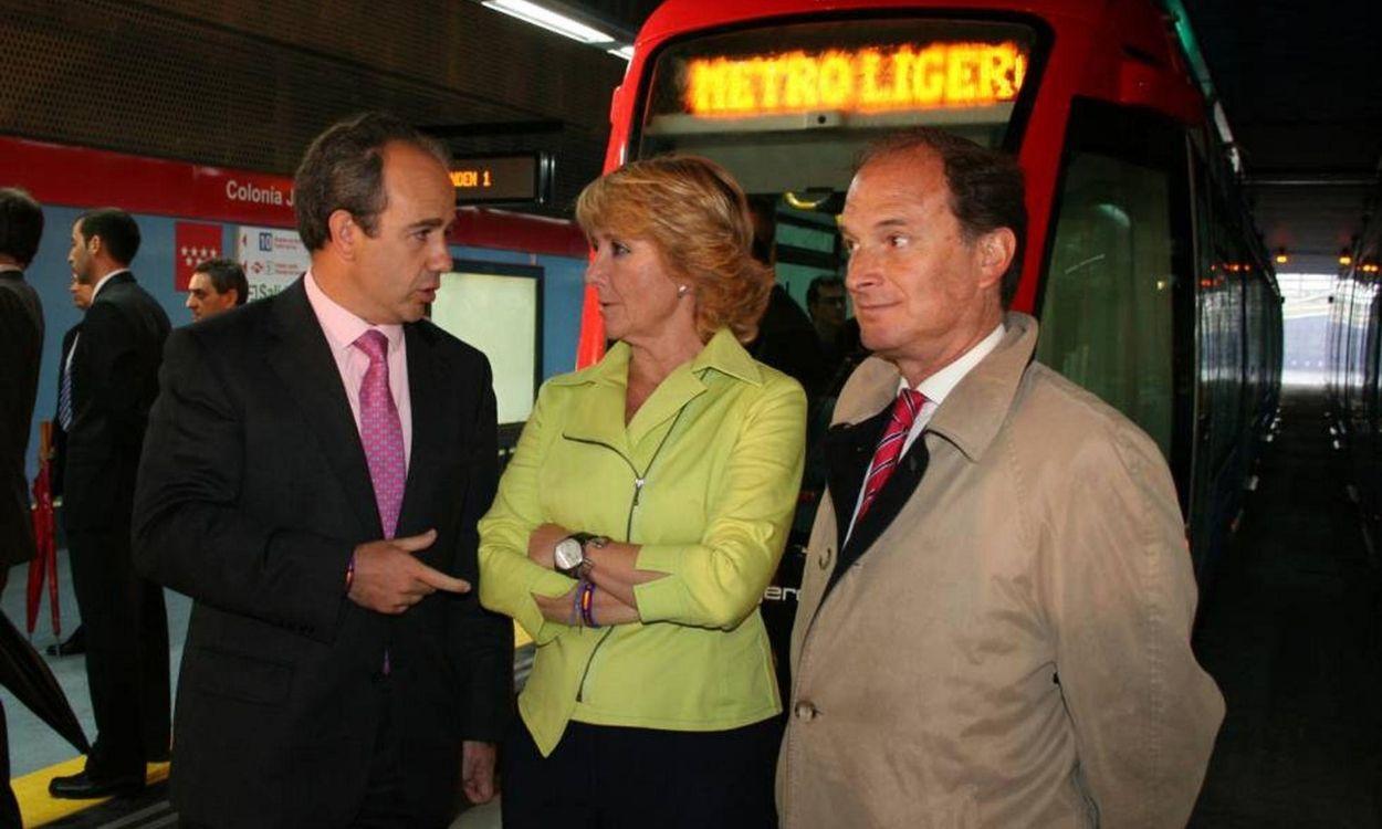 Esperanza Aguirre y los alcaldes de Boadilla y Pozuelo en la inauguración del Metro Ligero.