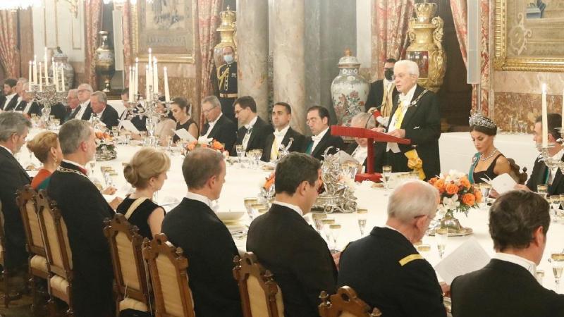 El Presidente de la República Italiana, Sergio Mattarella, dirige unas palabras durante la cena de gala, a 16 de noviembre de 2021, en Madrid. EP