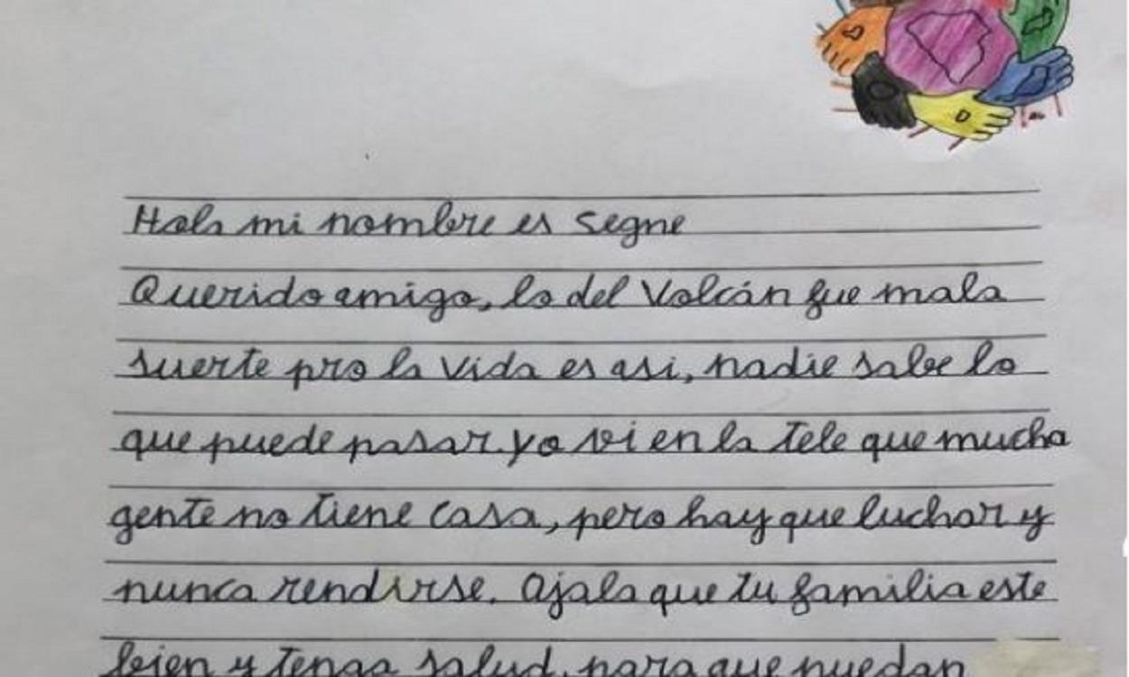 Carta de un niño a los afectados por el volcán de La Palma. Twitter