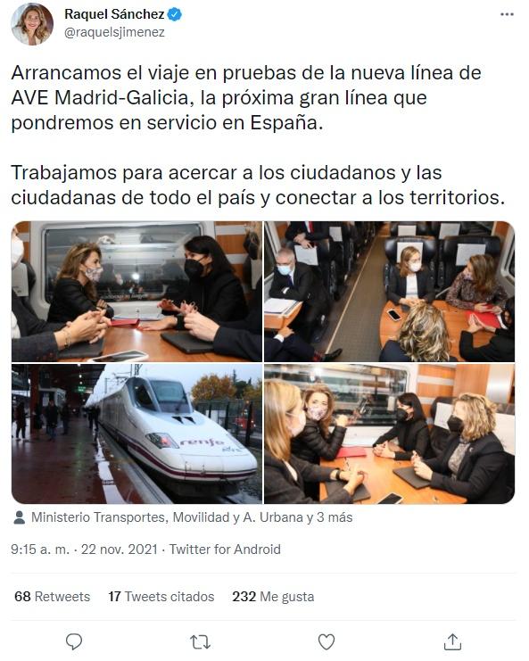 Tuit Ministra AVE Galicia Tuit Ministra AVE Galicia