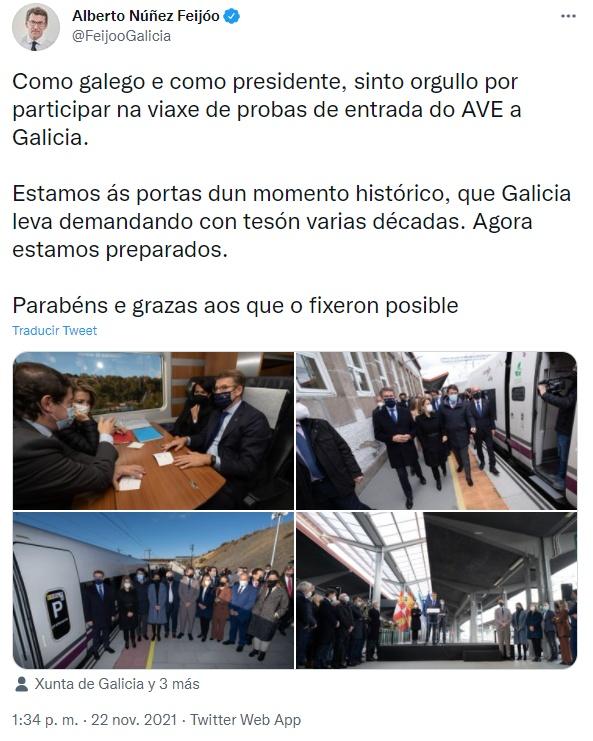 Tuit Feijóo AVE Galicia Tuit Feijóo AVE Galicia