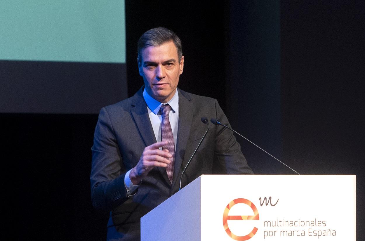 El presidente del Gobierno, Pedro Sánchez, interviene en el Congreso Anual de Multinacionales por marca España, en la Sala de Columnas del Círculo de Bellas Artes. Europa Press