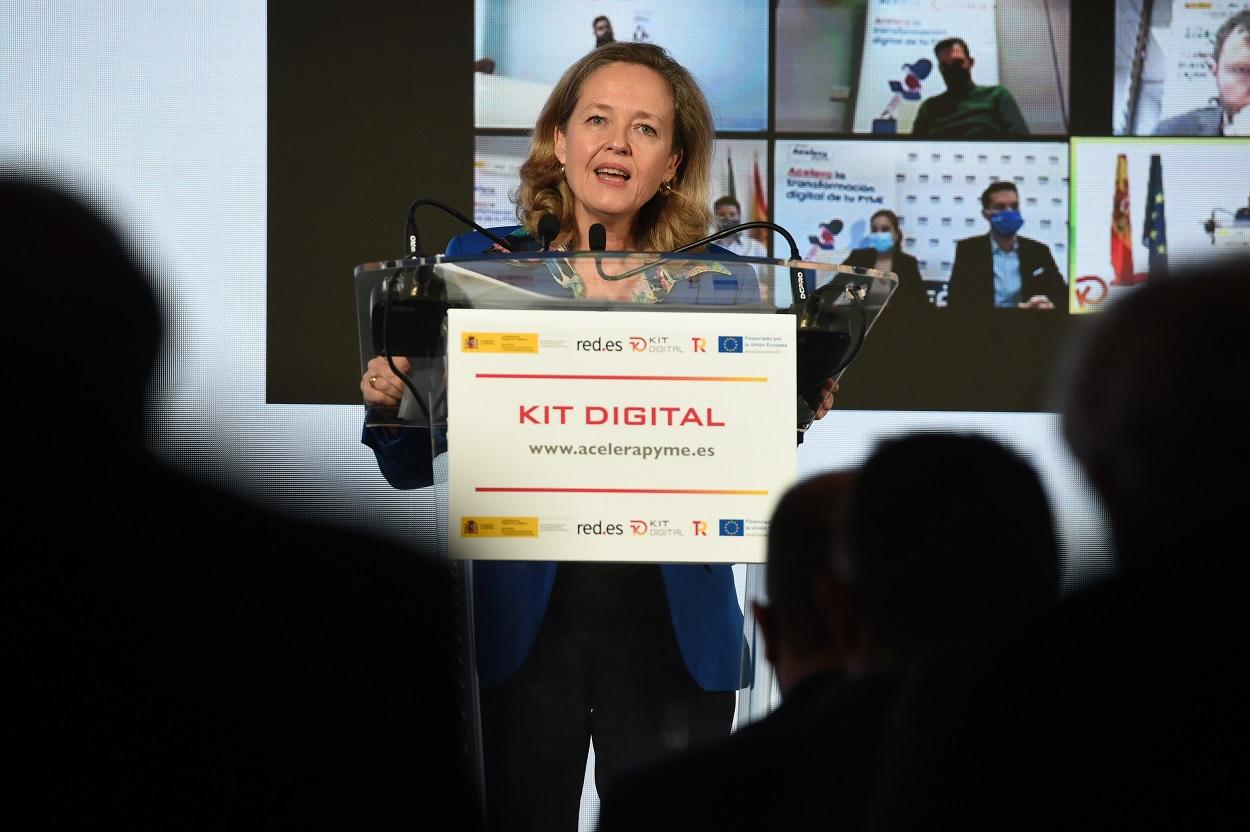 Nadia Calviño interviene en la presentación del Kit Digital. Europa Press