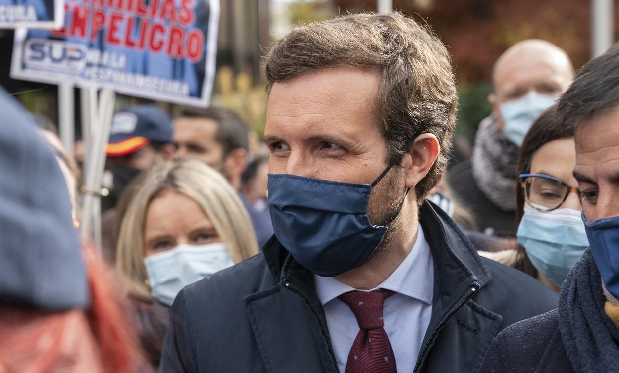 Pablo Casado, líder del PP, en una manifestación contra la reforma de la ‘Ley Mordaza’. EP